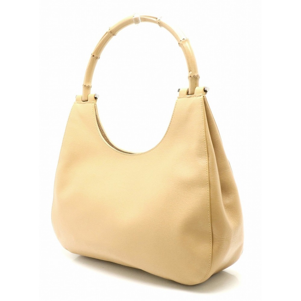 Gucci Leather Oak Bamboo Handbag Beige